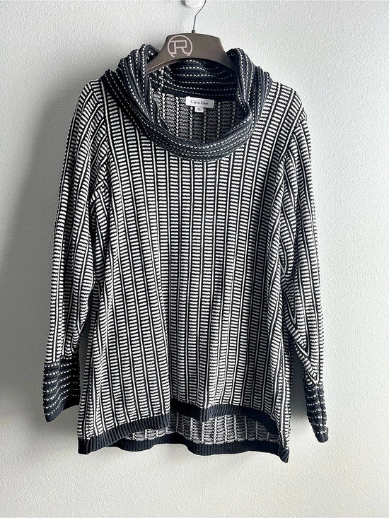 Calvin Klein Sweaters - Calvin Klein Black & White Patterned Cowl Neck Sweater Medium